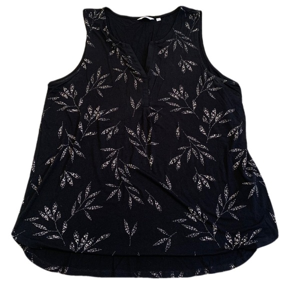 Reitmans XL Black & Silver/Gold Leaf Pattern Sleeveless V-Neck Blouse - Picture 1 of 6